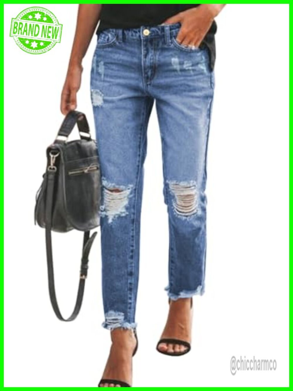 Sidefeel Boyfriend Jeans Stretchy Ripped Distressed Denim Pants